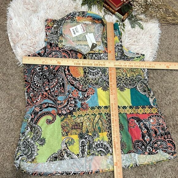 Spense NWT Blue Orange Pink Colorful Paisley Floral Stretch Sleeveless Blouse M - Picture 7 of 8